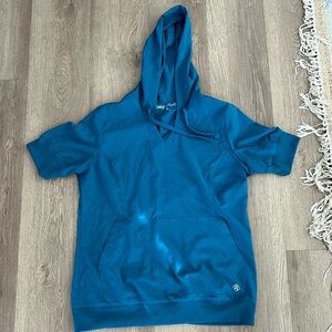 Caribbean blue hooded scrub top - easy stretch - small